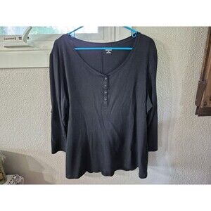 WOMENS DULUTH TRADING LIGHT WEIGHT 3/4 SLEEVE BLACK V-NECK HENLEY SZ 2X
